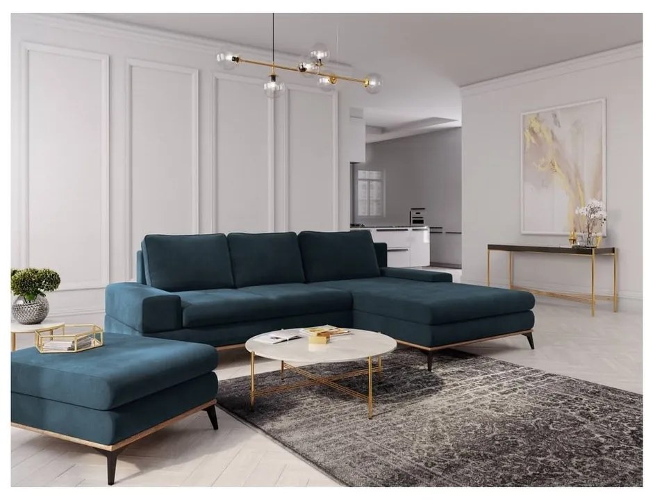 Colțar extensibil cu șezlong pe partea dreaptă Windsor &amp; Co Sofas Planet, albastru petrol