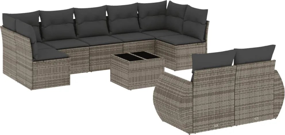 vidaXL Set mobilier de grădină cu perne, 10 piese, gri, poliratan