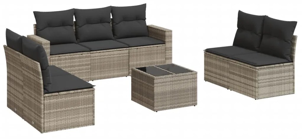 3218832 vidaXL Set mobilier de grădină cu perne, 8 piese gri deschis poliratan