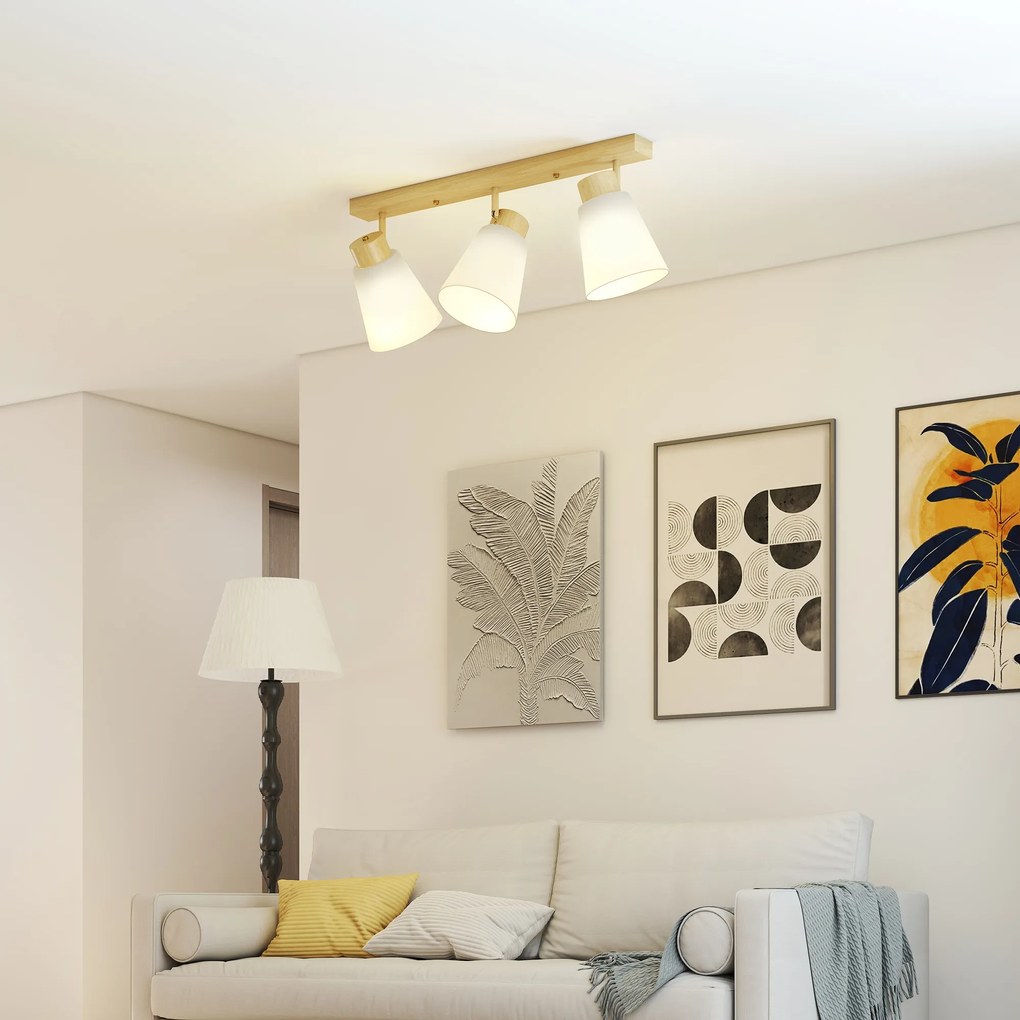 HOMCOM Candelabru de tavan cu 3 puncte de lumină reglabile la 90° și socluri E27, culoare lemn | Aosom Romania