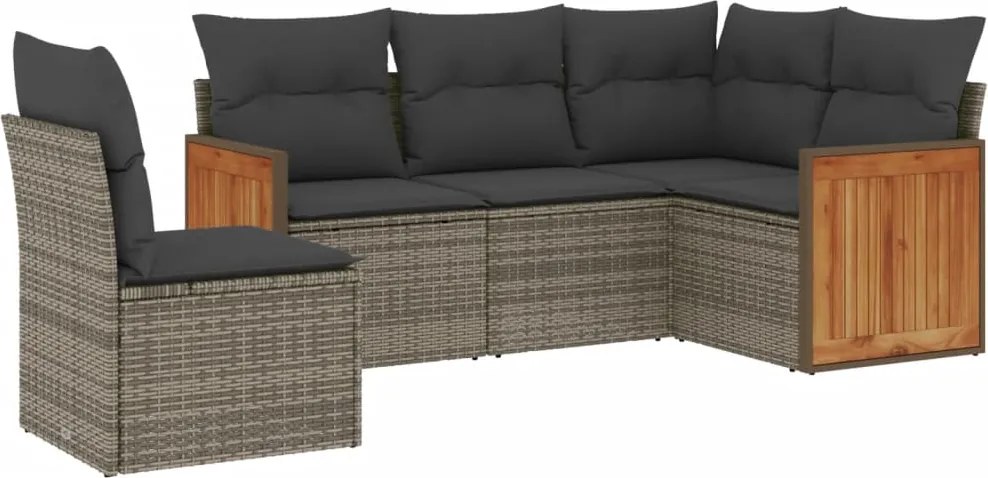 vidaXL Set canapea de grădină cu perne, 5 piese, gri, poliratan