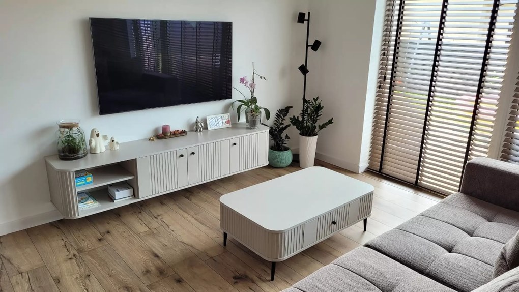 Dulap TV suspendat Vesper 3D 187 cm - cașmir / mânere aurii