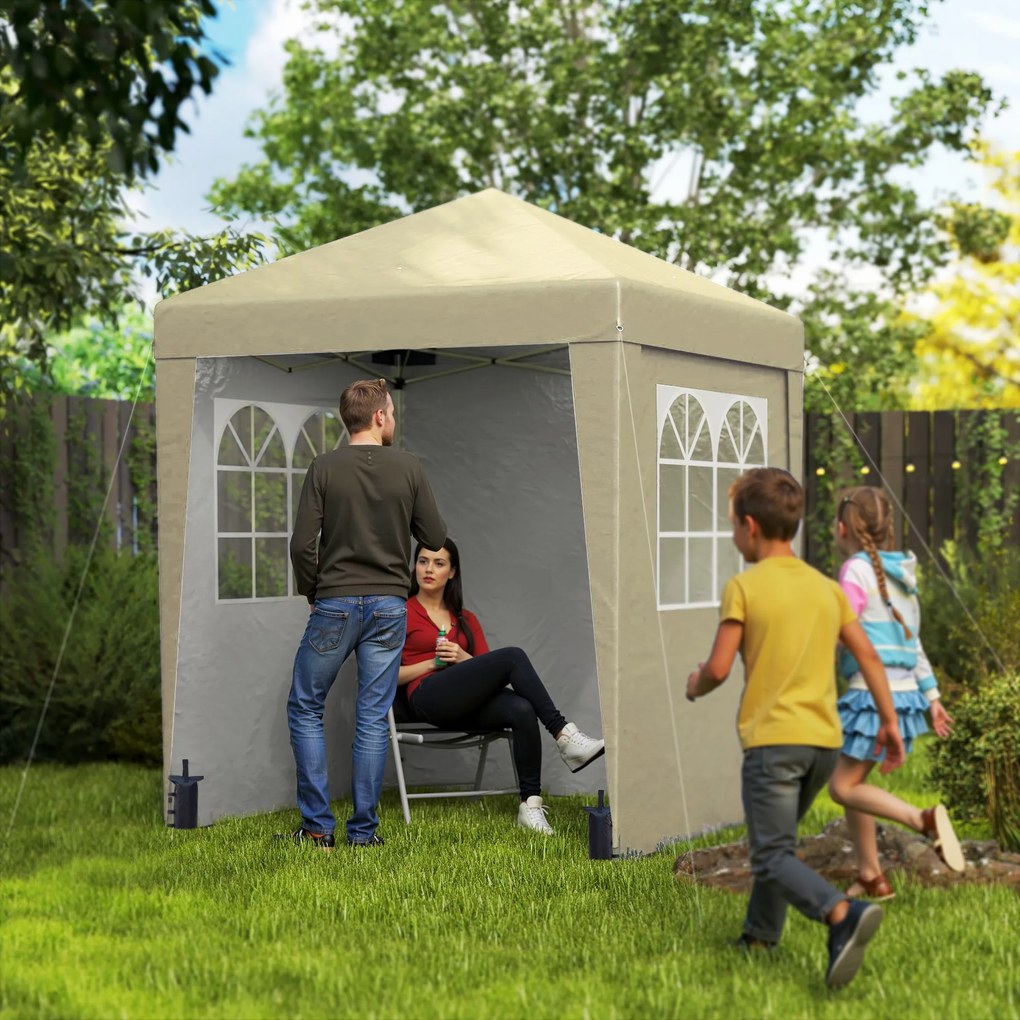 Outsunny Tonnelle barnum de grădină pop-up pliabilă reglabilă în înălțime protecție UV 30+ 3 pereți laterali bej | Aosom Romania
