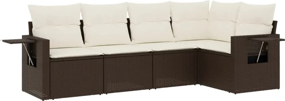 vidaXL Set canapele de grădină cu perne, 5 piese, maro, poliratan