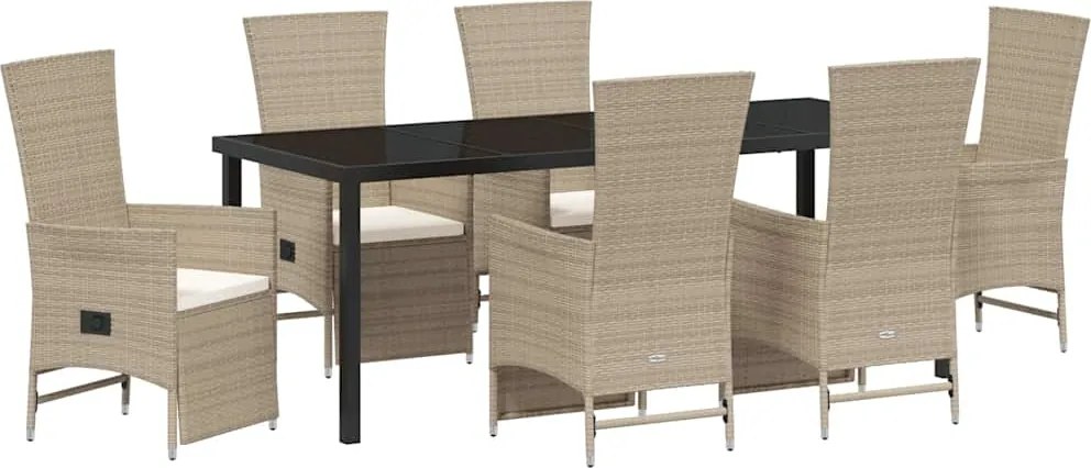 vidaXL Set de masă pentru grădină cu pernă 7 pcs Bej poliratan
