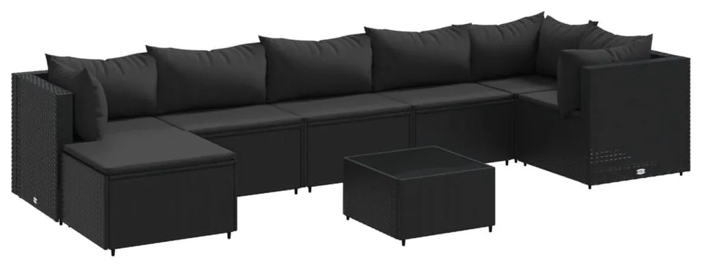 3308235 vidaXL Set mobilier de grădină cu perne, 8 piese, negru, poliratan