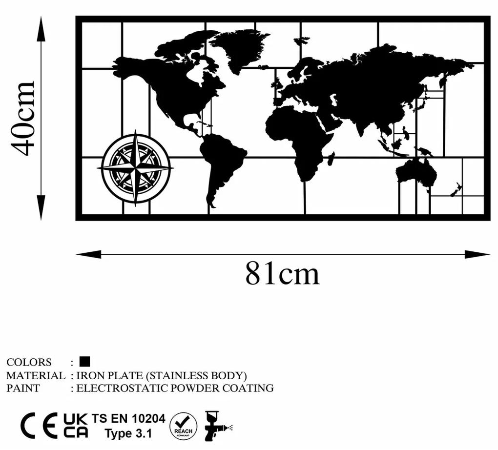 Accesoriu decorativ de perete metalic World Map 9-M
