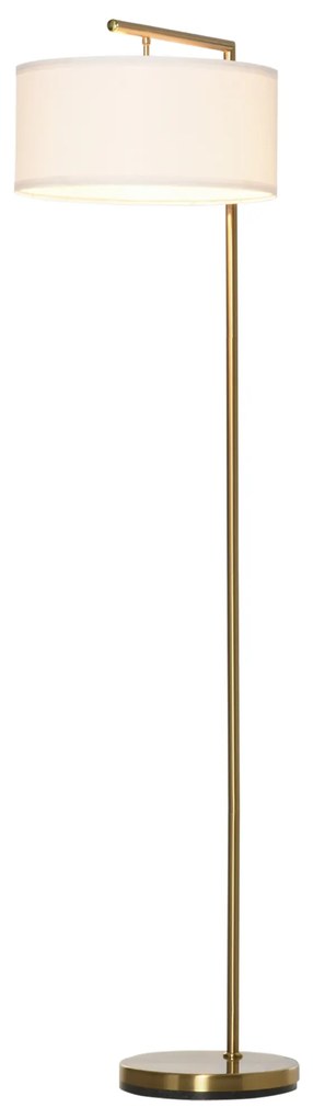Lampa de podea moderna HOMCOM din metal si cu abajur din material textil, lampa de lectura E27 dimensiune 47x37x153 cm, culoare auriu si alb