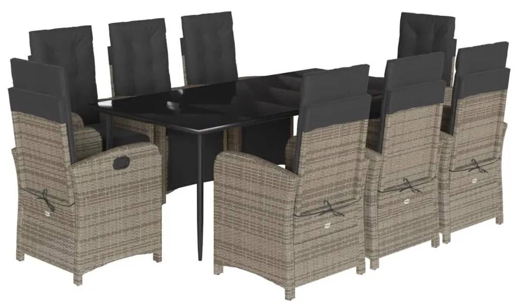 3212562 vidaXL Set mobilier grădină cu perne, 9 piese, gri, poliratan