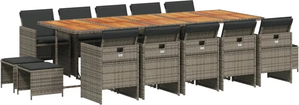 vidaXL Set mobilier de grădină cu perne, 15 piese, gri, poliratan
