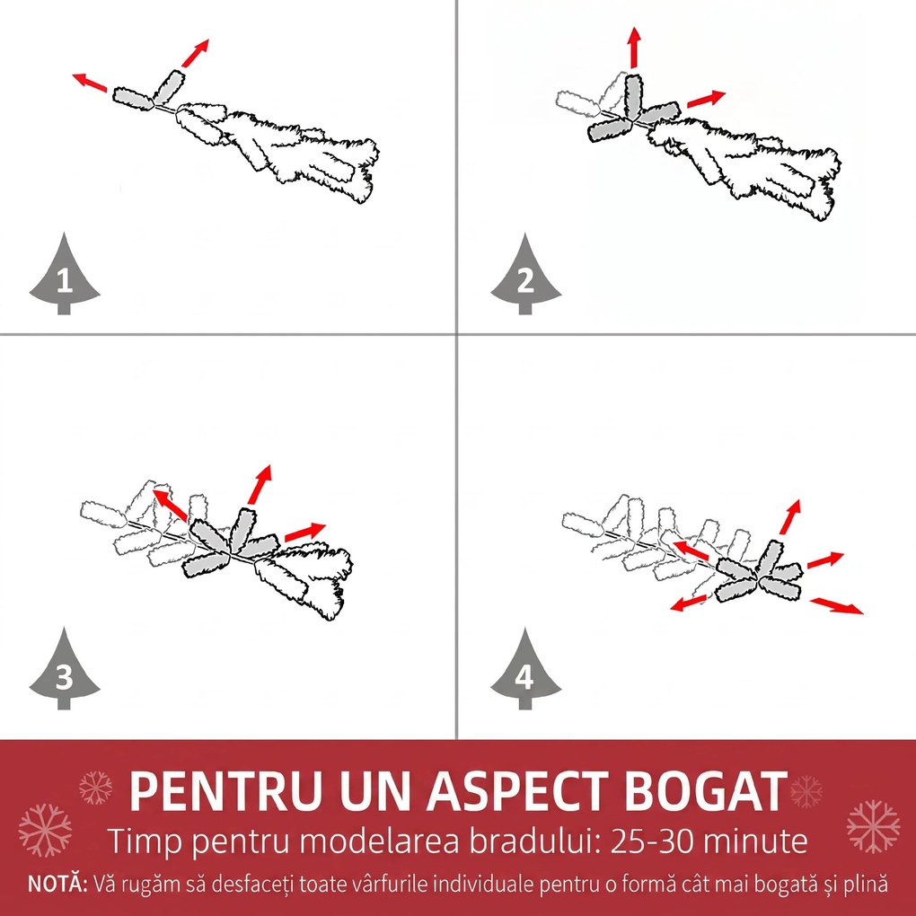 HOMCOM Brad de Crăciun Slim cu 624 Ramuri, Bază Pliabilă, Plastic și Metal, 56x56x225 cm, Verde | Aosom Romania