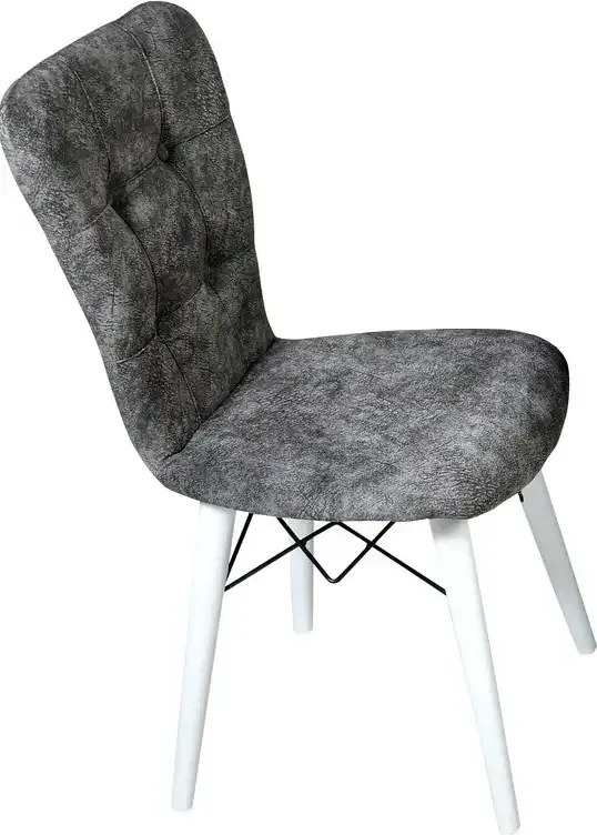 Set masa extensibila cu 6 scaune tapitate Homs cristal  bej-gri-picior-alb-170 x 80 cm