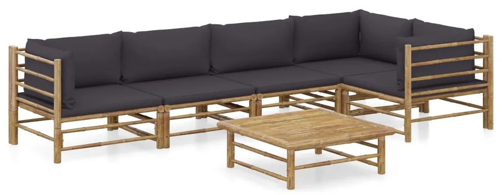 vidaXL Set mobilier de grădină cu perne gri închis, 6 piese, bambus