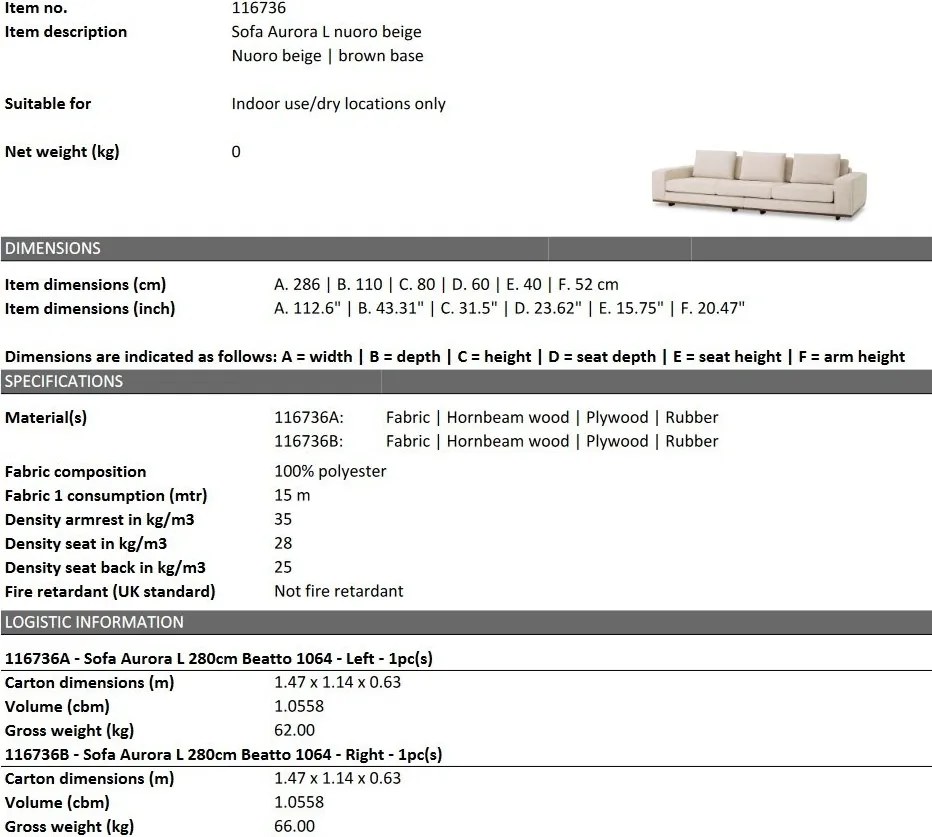 Canapea 3 locuri eleganta design LUX Aurora L, Nuoro beige