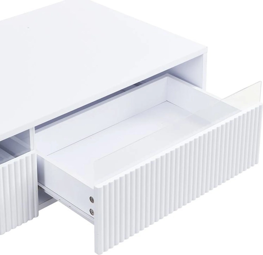 Masă de cafea cu LED, 2 sertare și iluminare LED, 110x50x40 cm, Alb