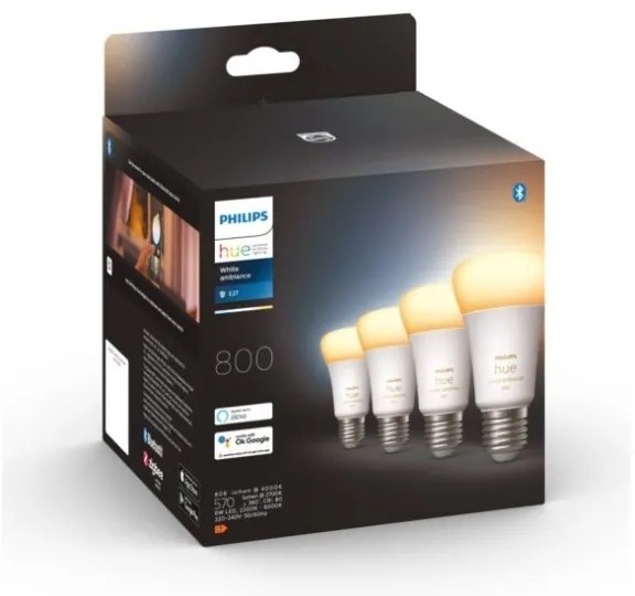 SET 4x bec LED dimabil Philips Hue WHITE AMBIANCE E27/6W/230V 2200-6500K