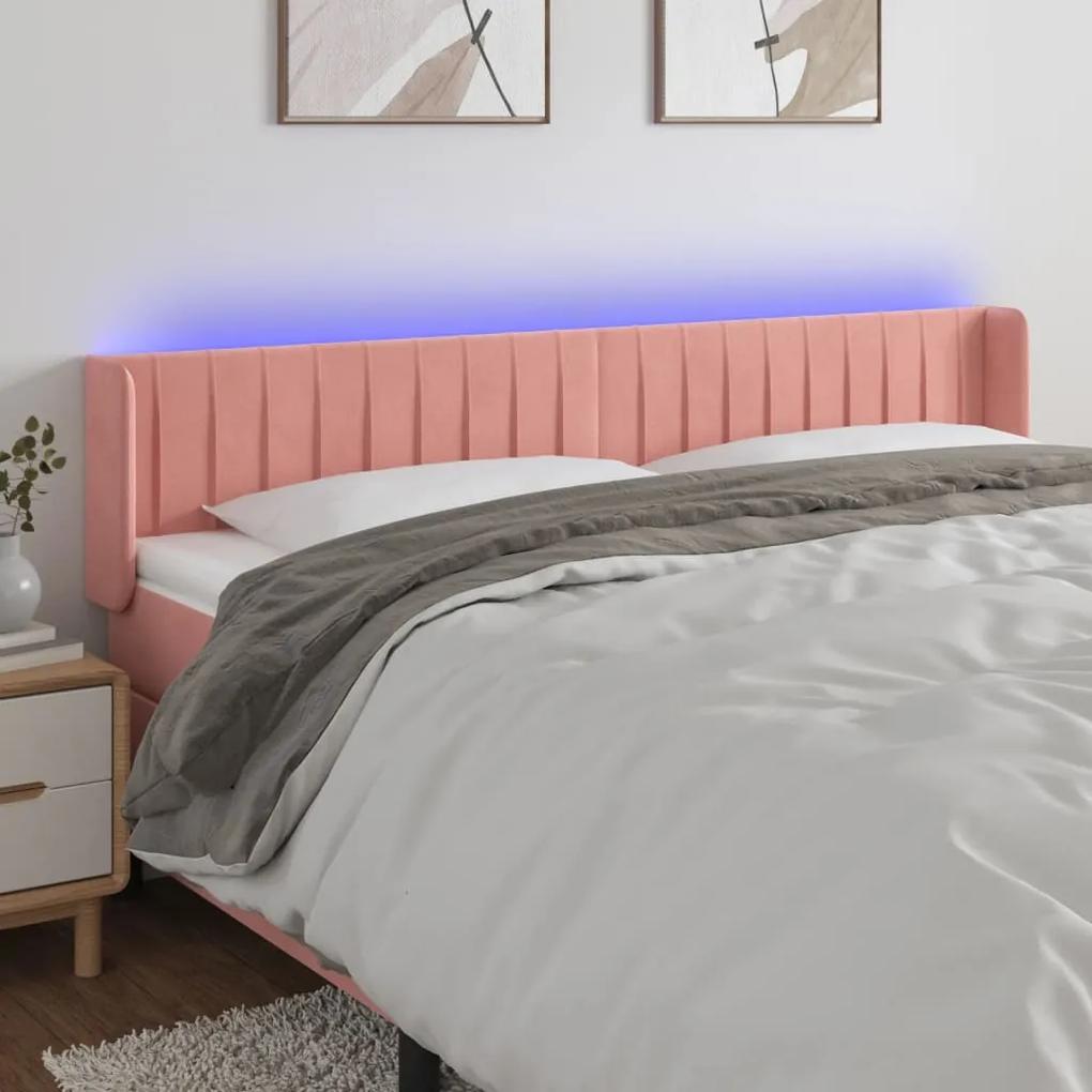 3123539 vidaXL Tăblie de pat cu LED, roz, 183x16x78/88 cm, catifea