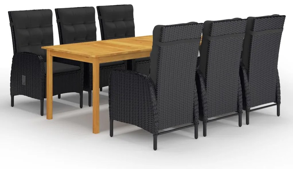 vidaXL Set de masă pentru grădină, 7 piese, negru
