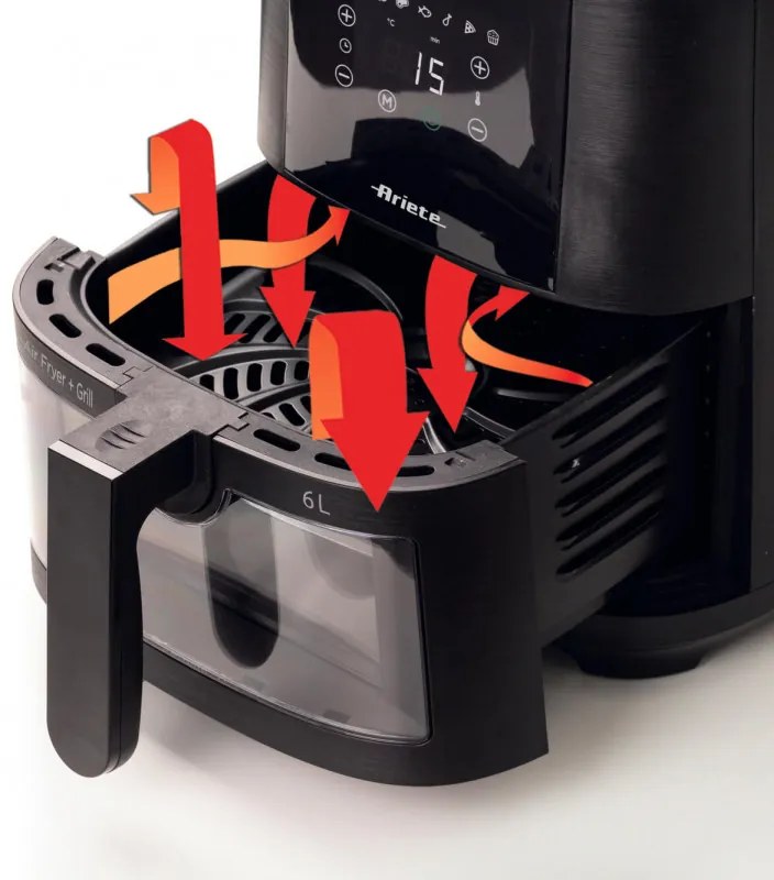 Friteuza cu aer cald Ariete MAXI 4626/00, 1300 W, 6 L, 8 programe, 35-200°C, Panou tactil LCD, Negru
