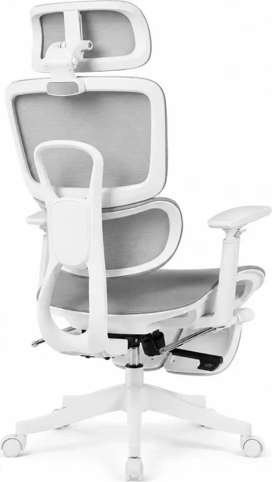 RESIGILAT- Scaun Ergonomic Premium Mesh cu Suport pentru Picioare, Reclinare 145°, Tetieră Reglabilă, Cotiere 3D, Suport Lombar Elastic și Șezut cu adâncime reglabilă, Gri