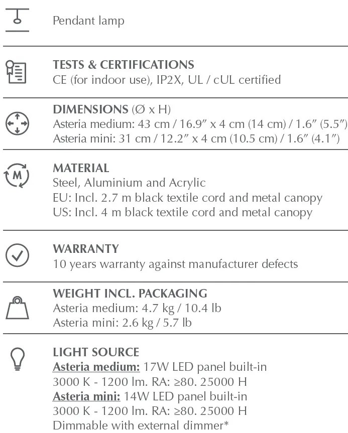 Lustra LED design scandinav Asteria medium - nuance mist/ auriu
