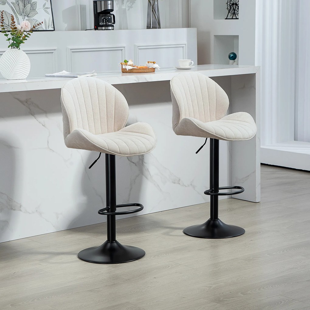 HOMCOM Set de 2 Scaune de Bar cu Suport pentru Picioare, din Țesătură cu Efect de Cinilie, 48x50x94-115 cm, Negru și Bej | Aosom Romania