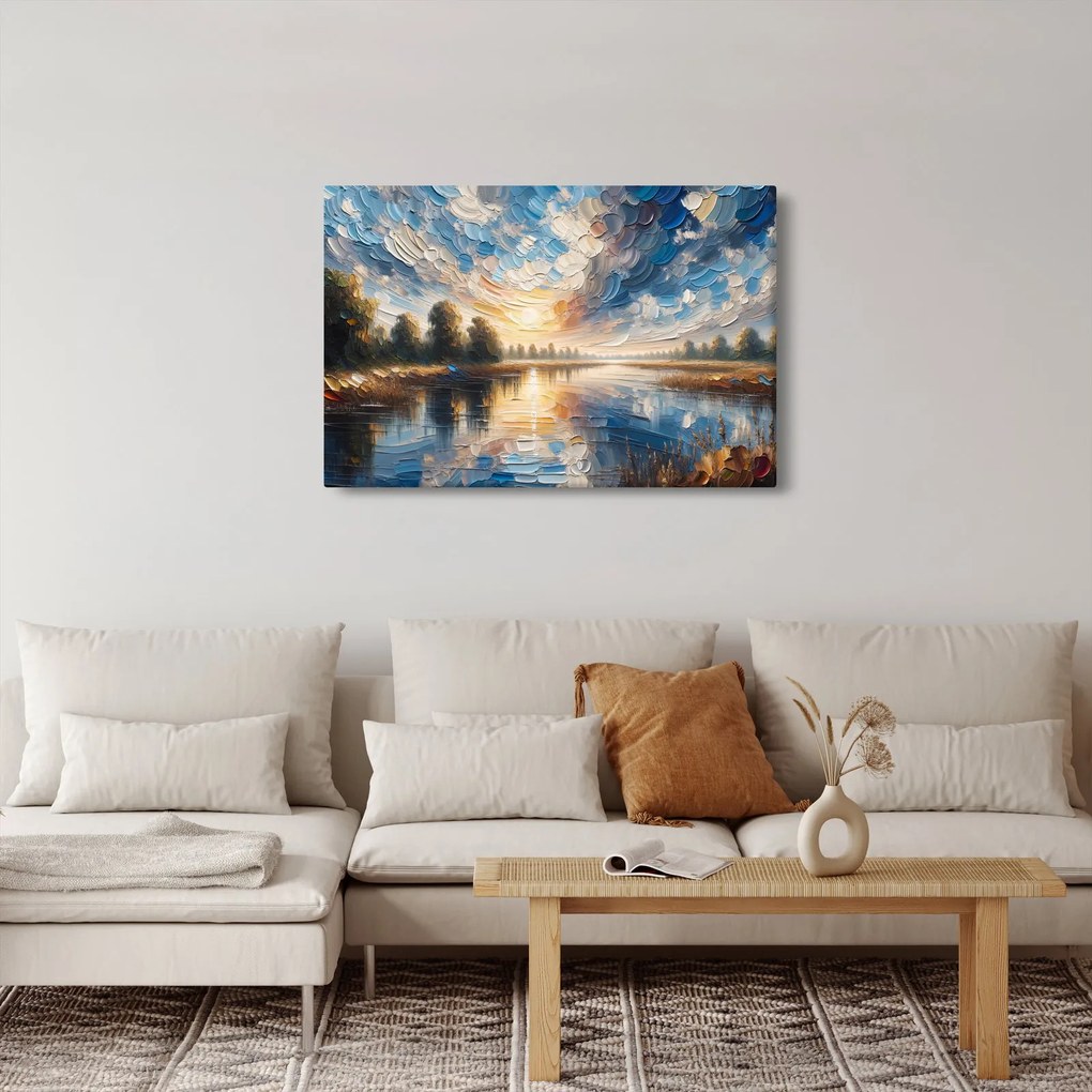 Tablou - Pictură cu soarele deasupra apei (90x60 cm)