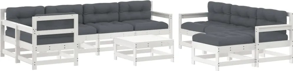 vidaXL Set mobilier de grădină cu perne, 10 piese, alb, lemn masiv