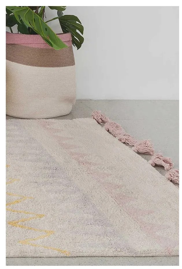 Covor pentru copii roz/crem lavabil/țesut manual din bumbac 120x160 cm Azteca Vintage Nude – Lorena Canals