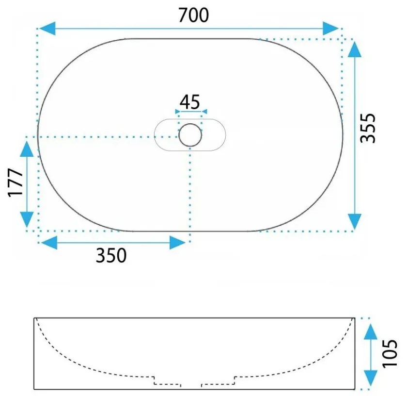 Rea Iris 71 lavoar 70x35.5 cm ovale de blat alb REA-U4305