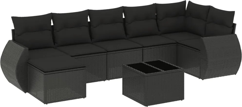 vidaXL Set mobilier de grădină cu perne, 8 piese, negru, poliratan