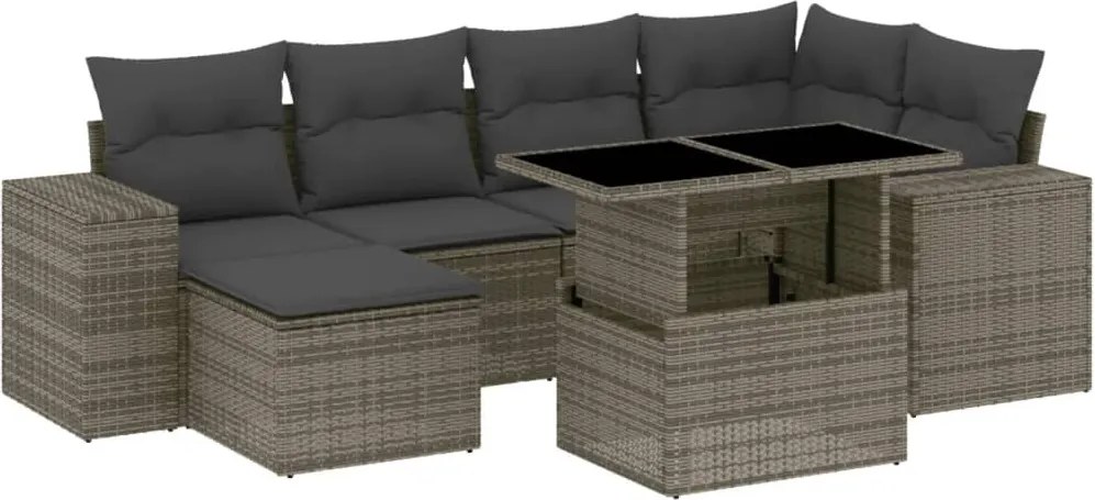 vidaXL Set canapele de grădină, 7 piese, cu perne, gri, poliratan