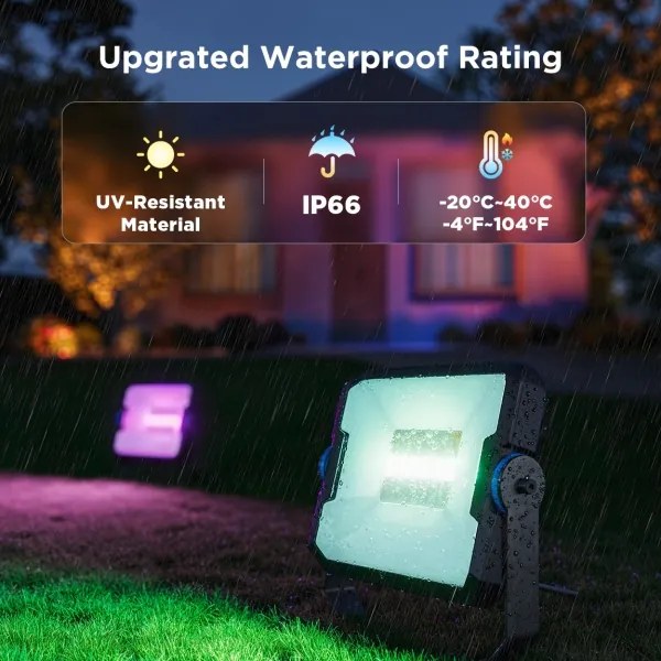 Govee - Set de 4 proiectoare LED RGBICWW reglabile, 24W/230V, IP66, compatibile Matter, Wi-Fi