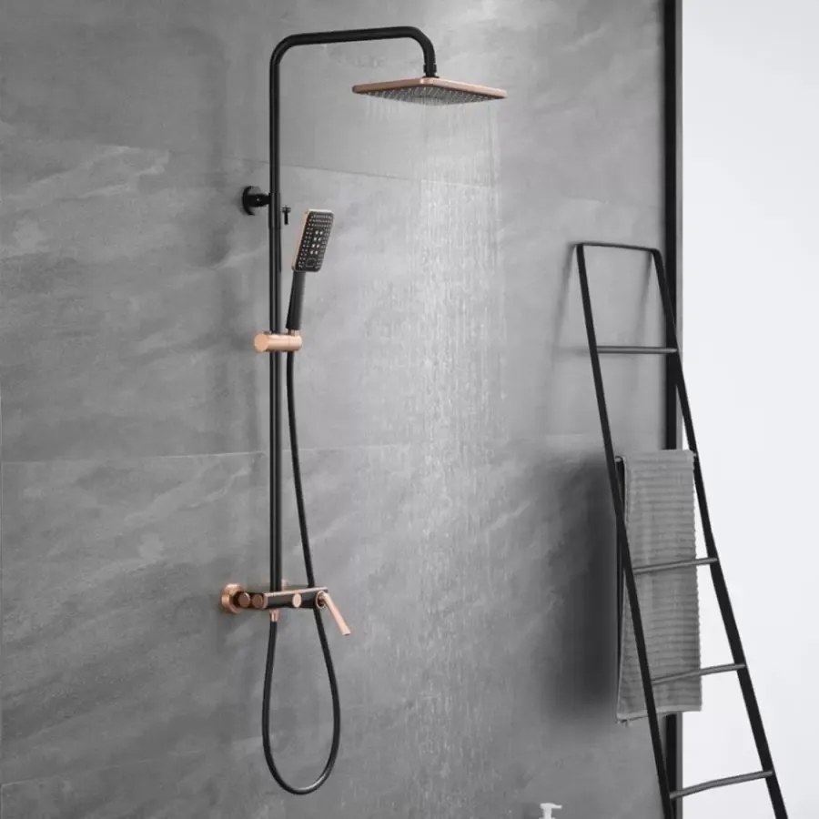 Coloană de Duș Model 10010H-M Negru cu Accente Roz-Gold – Stil Contemporan și Funcționalitate Premium