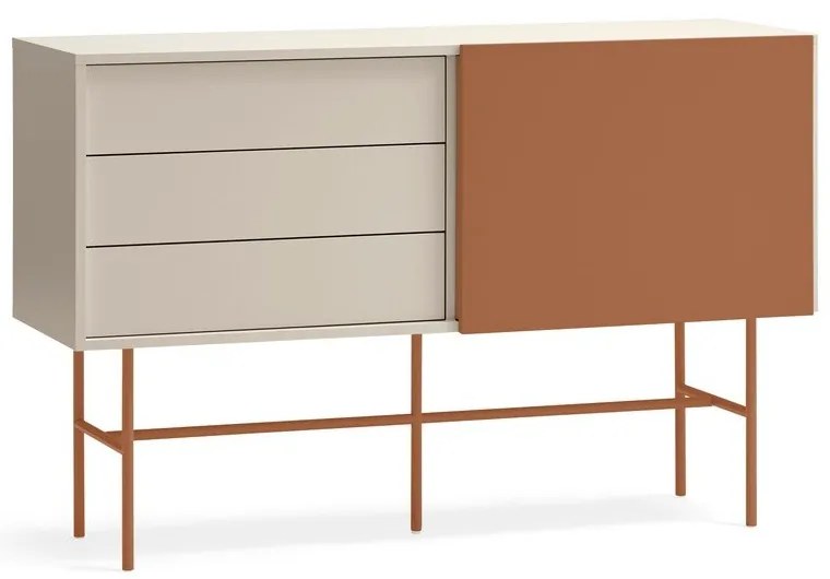 Comodă joasă cu ușă glisantă roșu cărămiziu-bej 140x91 cm Nube – Teulat