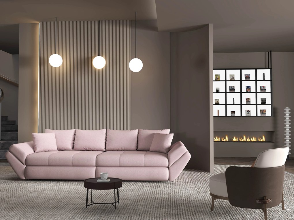Canapea extensibilă dumonde cu ladă de depozitare si sezut confortabil din spuma high-density, Loana Enjoy Roz 300x100 cm