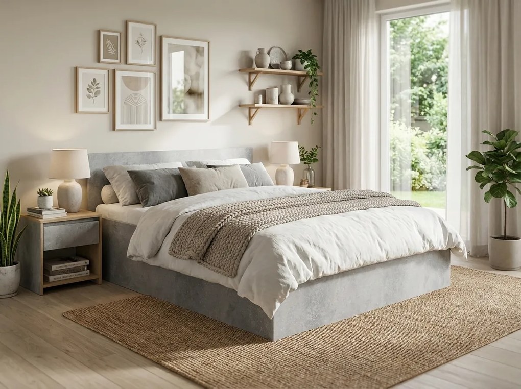 Pat SOFIA 120 x 200 cm, beton Saltele: Cu saltele Coco Maxi 20 cm, Somiera pat: Cu lamele drepte