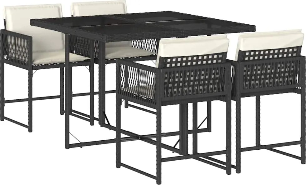 vidaXL Set mobilier de grădină cu perne, 5 piese, negru, poliratan