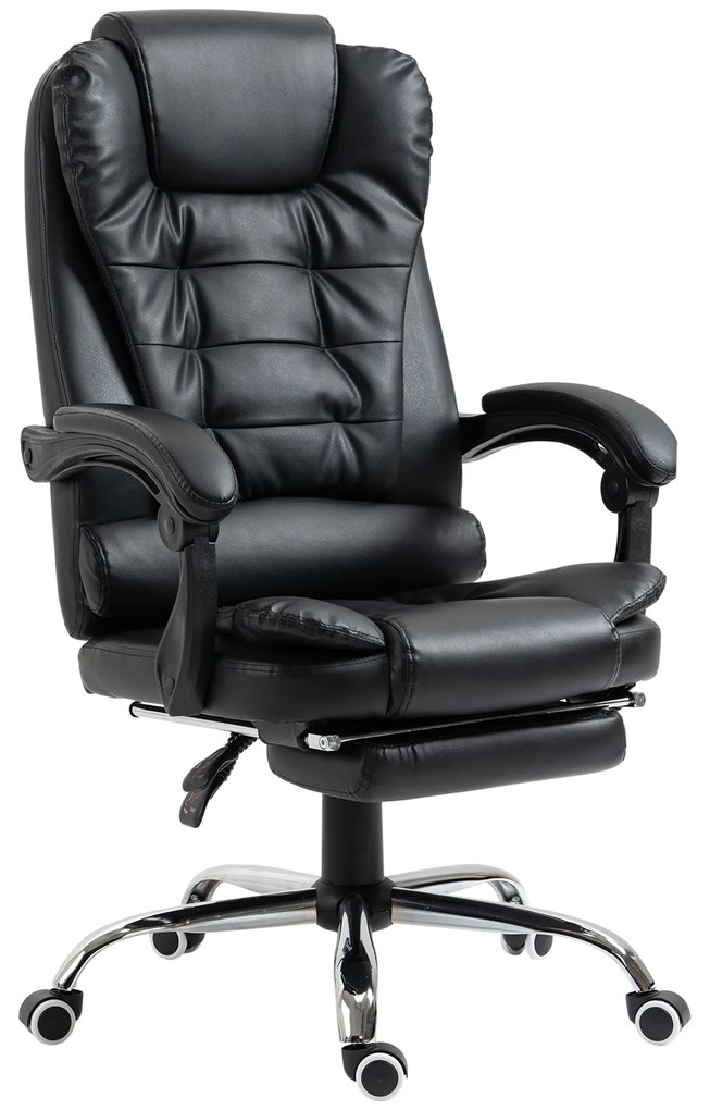 HOMCOM Scaun Birou din Piele Artificială Neagră Înălțime Reglabilă Spătar Rabatabil 64.5x69x127cm | Aosom Romania