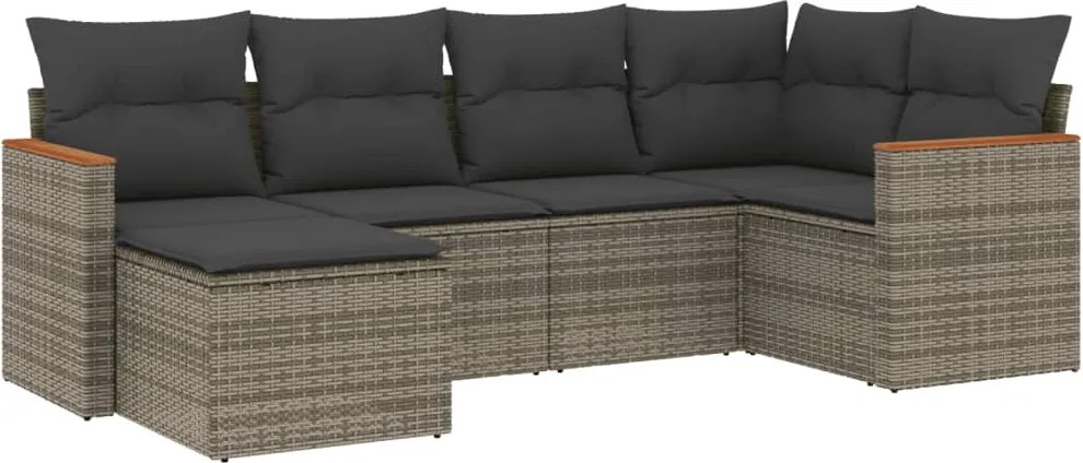 vidaXL Set mobilier grădină cu perne, 6 piese, gri, poliratan