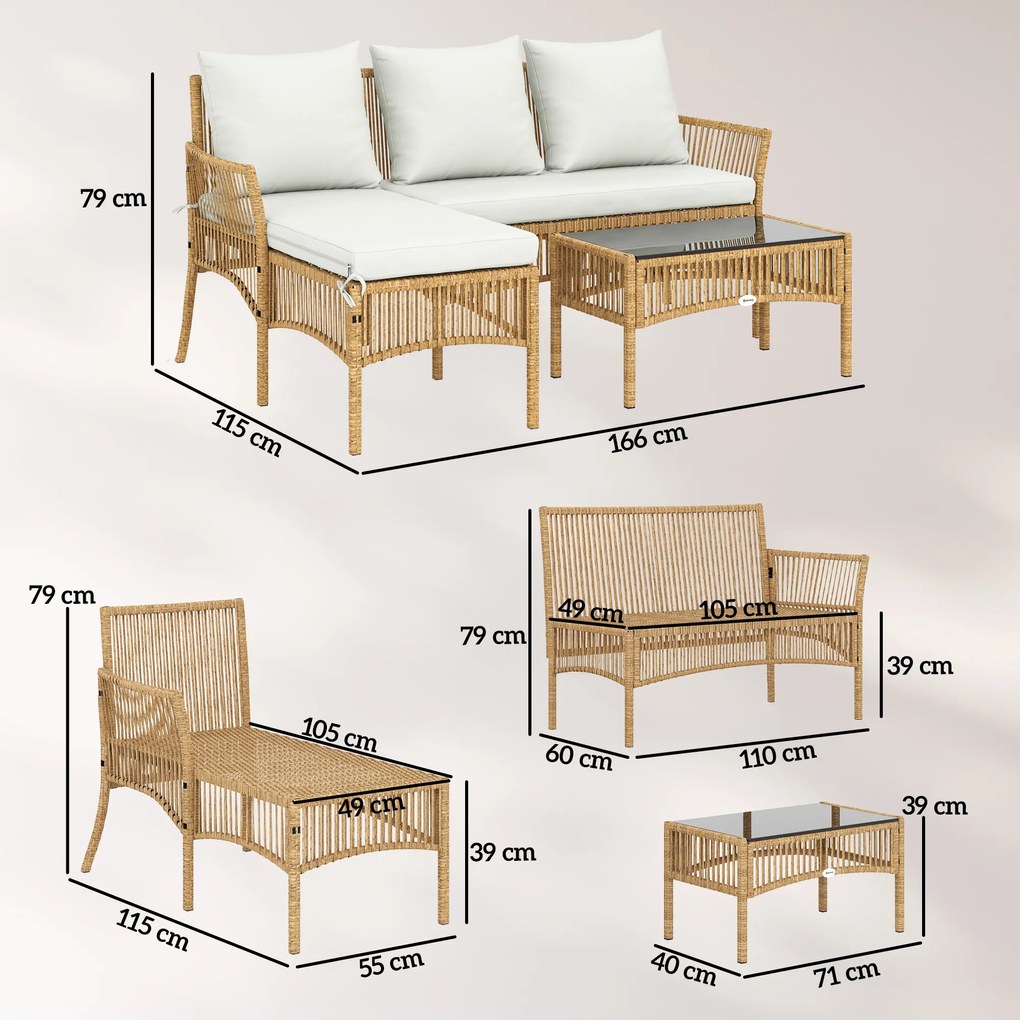 Outsunny Set de Mobilier de Grădină, Set de Grădină 3 Piese, Crem Natural | Aosom Romania