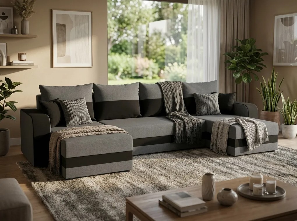 Coltar extensibil in forma de U VALERIO, gri inchis/antracit, 305x140 cm