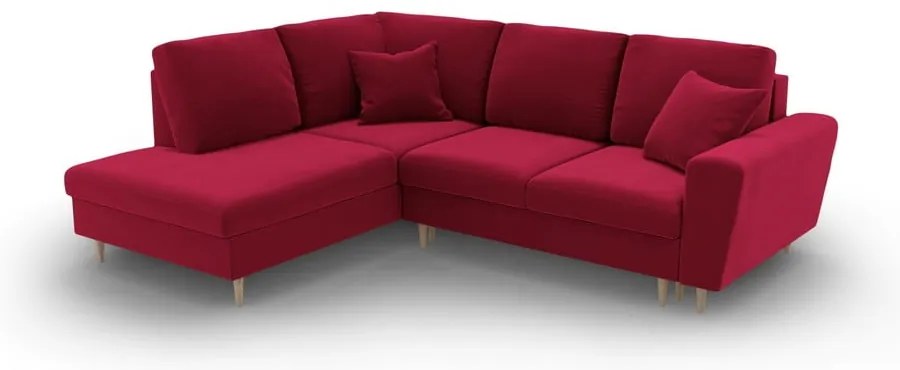 Colțar roșu extensibil, cu spațiu de depozitare cu tapițerie din catifea (cu colț pe partea stângă-în formă de ”L”) Kyoto – Cosmopolitan Design