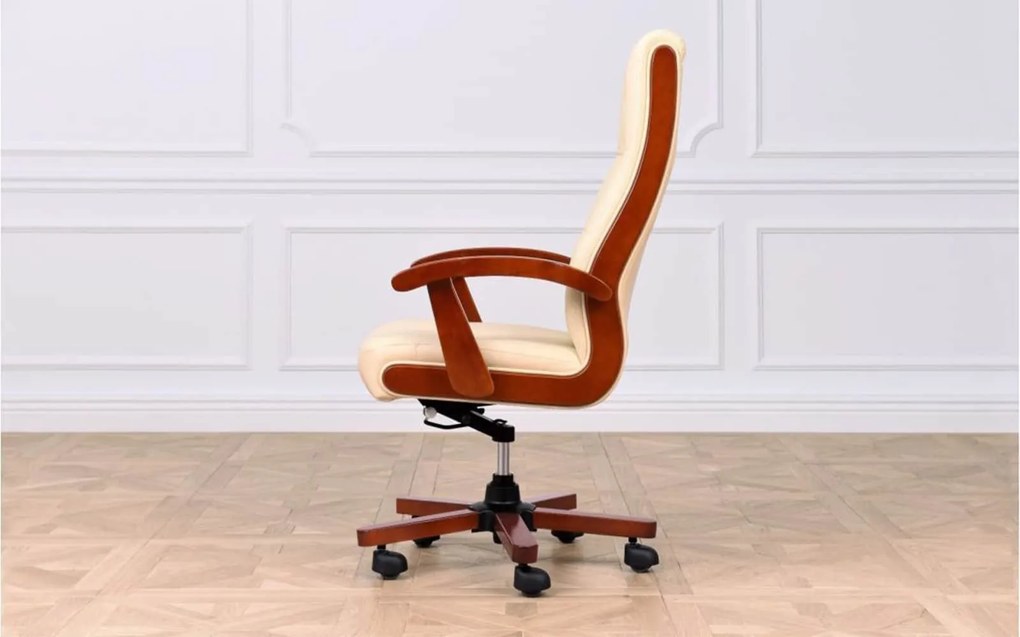 Scaun lemn masiv crem Toronto Model T1 Coniac - Piele