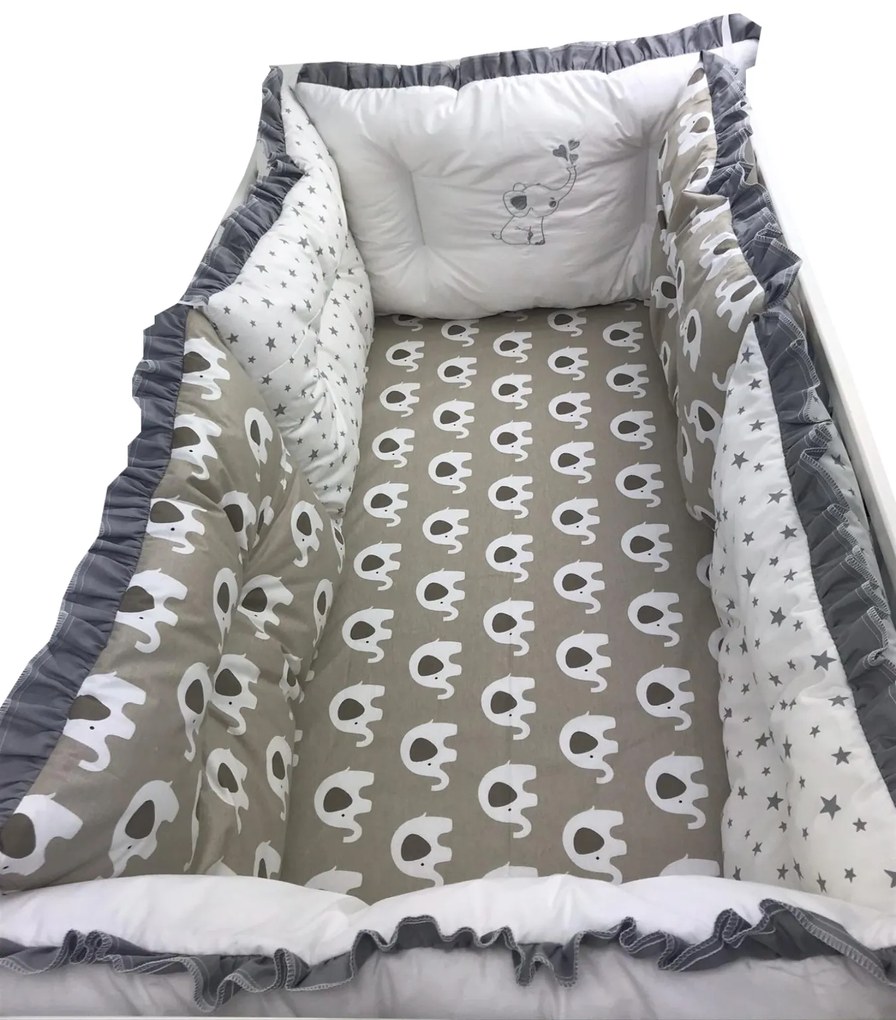 Set de 6 bucati aparatori protectii laterale patut Deseda Elefantei-Stelute gri