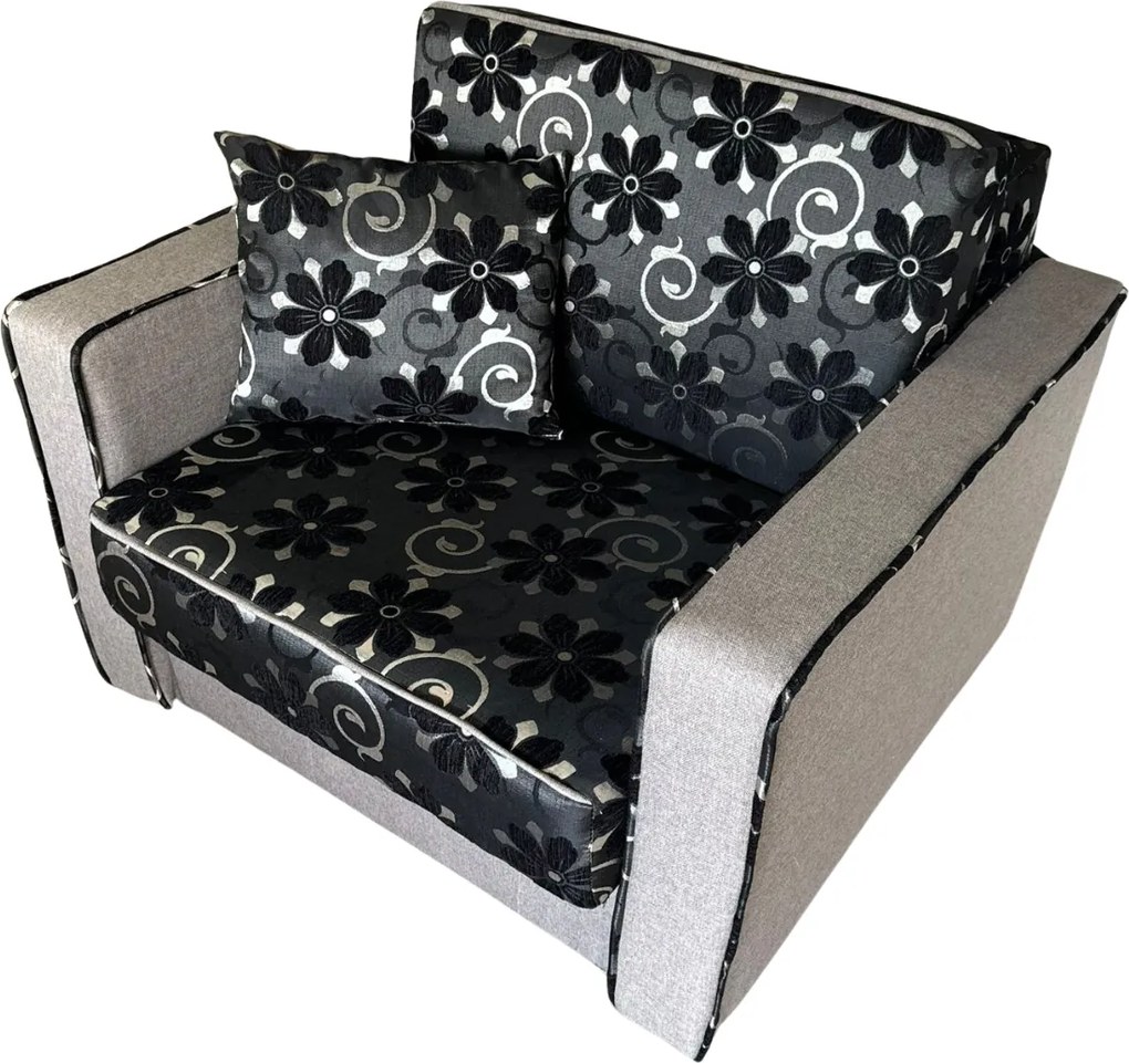 Fotoliu SAMY NEXT extensibil, cu lada de depozitare, stofa gri cu negru , 103x100x92 Stofa, Negru + Gri