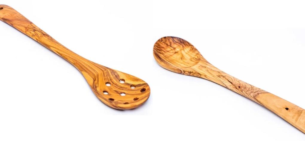 Set Milano lingura si lingura cu gauri din lemn de maslin 30   35 cm