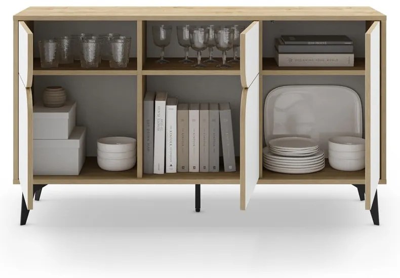 Comodă albă/în culoare naturală joasă cu aspect de lemn de stejar 140x79 cm Nola – Marckeric