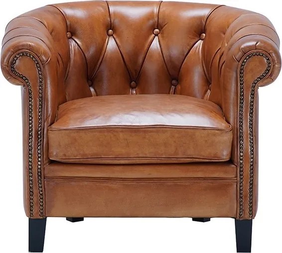 Fotoliu Chesterfield din piele naturală full grain maro, 80×80×66 cm, „Classic Chic"