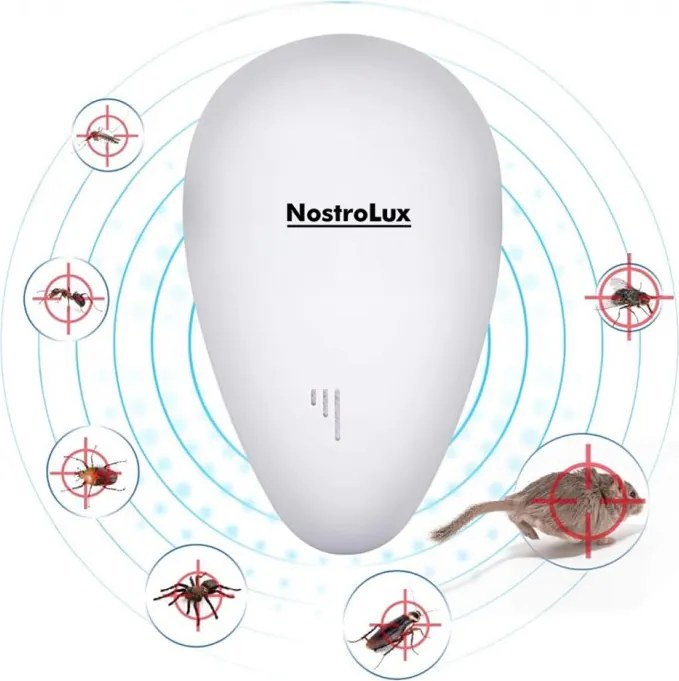 Aparat de protectie impotriva daunatorilor NostroLux NL51771A, 5 W, Pana la 75 m², Ultrasunete, Sigur pentru copii, Alb